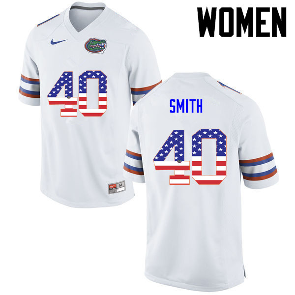Women Florida Gators #40 Nick Smith College Football USA Flag Fashion Jerseys-White - Click Image to Close